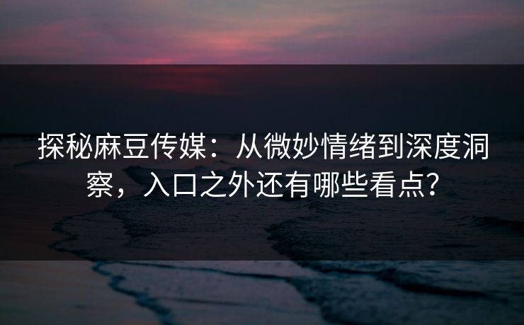 探秘麻豆传媒：从微妙情绪到深度洞察，入口之外还有哪些看点？